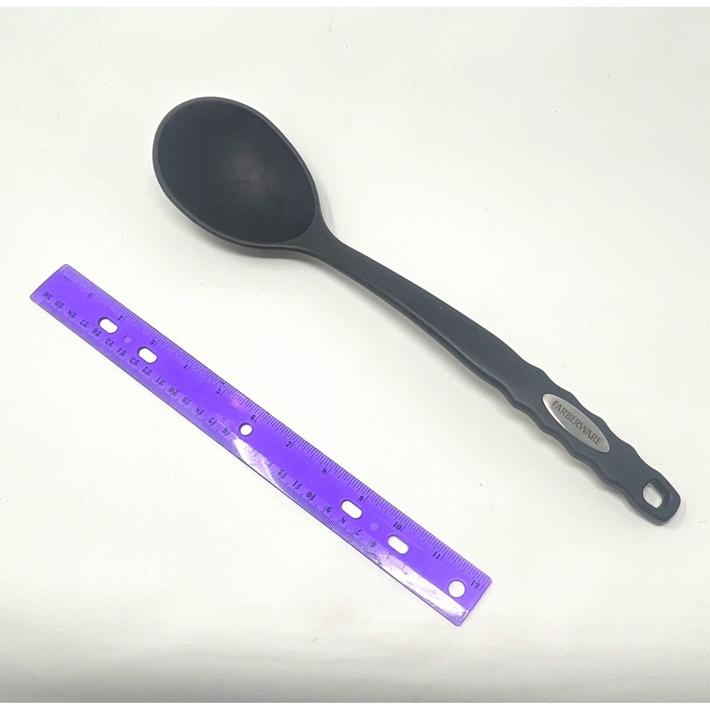 Farberware Black Cooking/Serving Spoon, Solid/Plain Reusable Plastic Handle